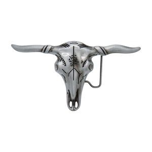 New Men Western Fashion Silver Metal Belt Buckle Long Horn Texas Cow Bull Skull